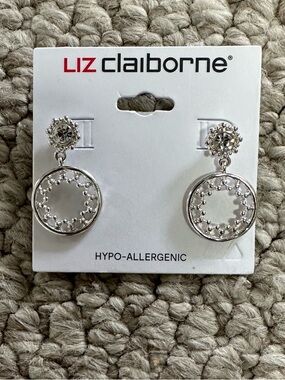 NWT Liz Claiborne Silver-Tone Open Circle Dangle Earrings
